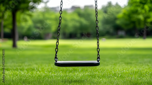 Empty swing set in a verdant park