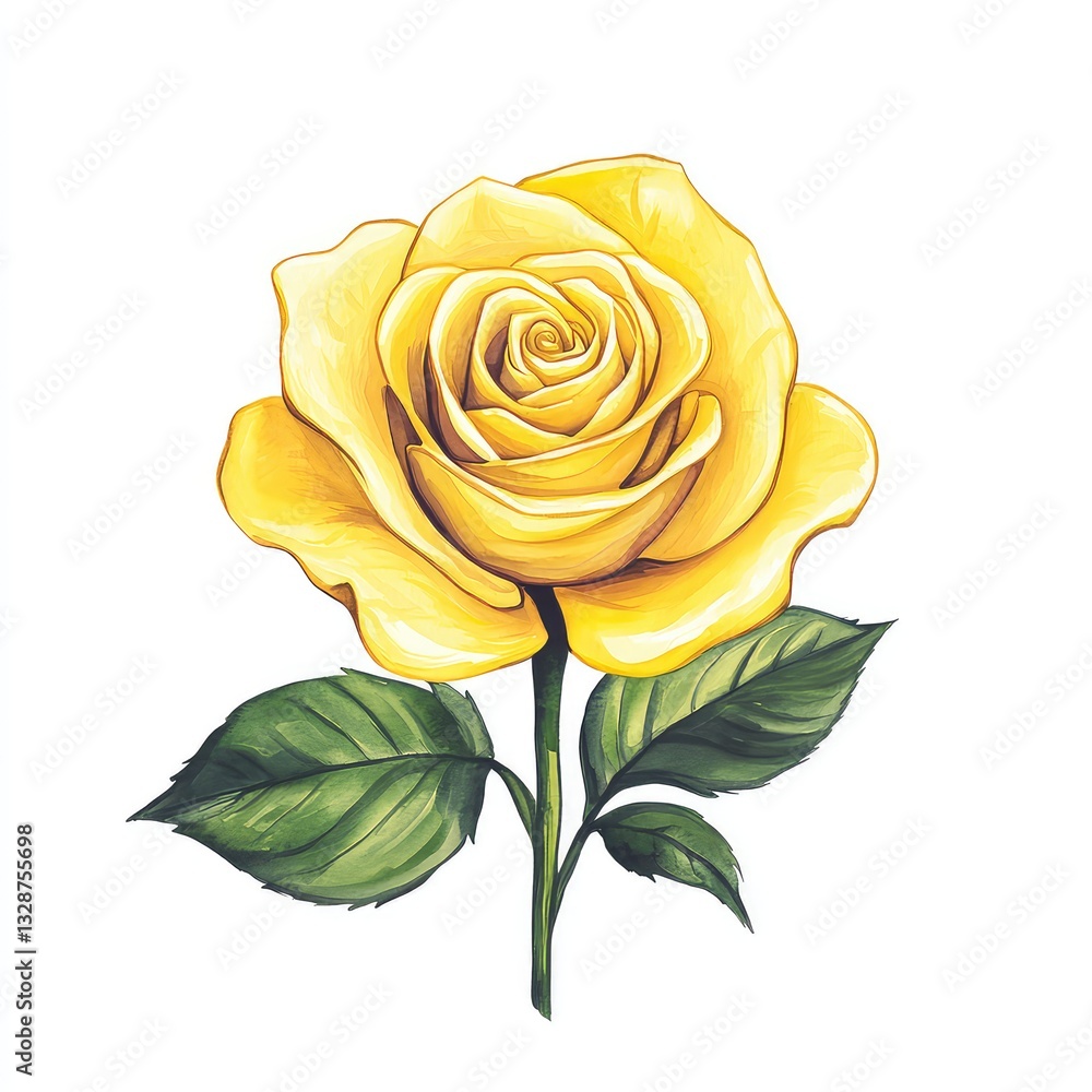 Fototapeta premium Delicate Yellow Rose Illustration
