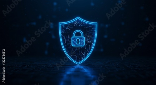 Glowing Shield with Padlock Shows Network Security and Data Protection