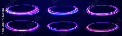 Cybernetic Light Waves: A Stunning Composition of Luminous Motion Rings and Glowing Arc Traces That Resemble High-Speed Energy Orbits, Hovering in a Neon-Drenched Sci-Fi Universe.