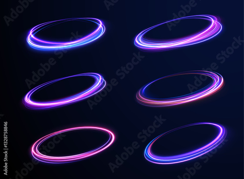 Cybernetic Light Waves: A Stunning Composition of Luminous Motion Rings and Glowing Arc Traces That Resemble High-Speed Energy Orbits, Hovering in a Neon-Drenched Sci-Fi Universe.