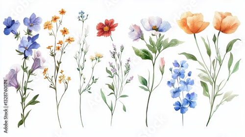 Fototapeta Naklejka Na Ścianę i Meble -  Floral design with watercolor flowers: a painted bouquet or bunch of botanical illustrations.