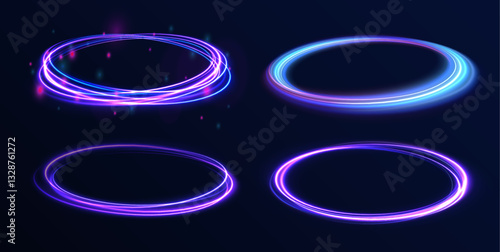Surreal Neon Vortexes: A Spectacular Display of Rotating and Spinning Energy Hoops, Creating a Beautiful Abstract Dance of Color, Motion, and Technological Elegance in the Digital Void.