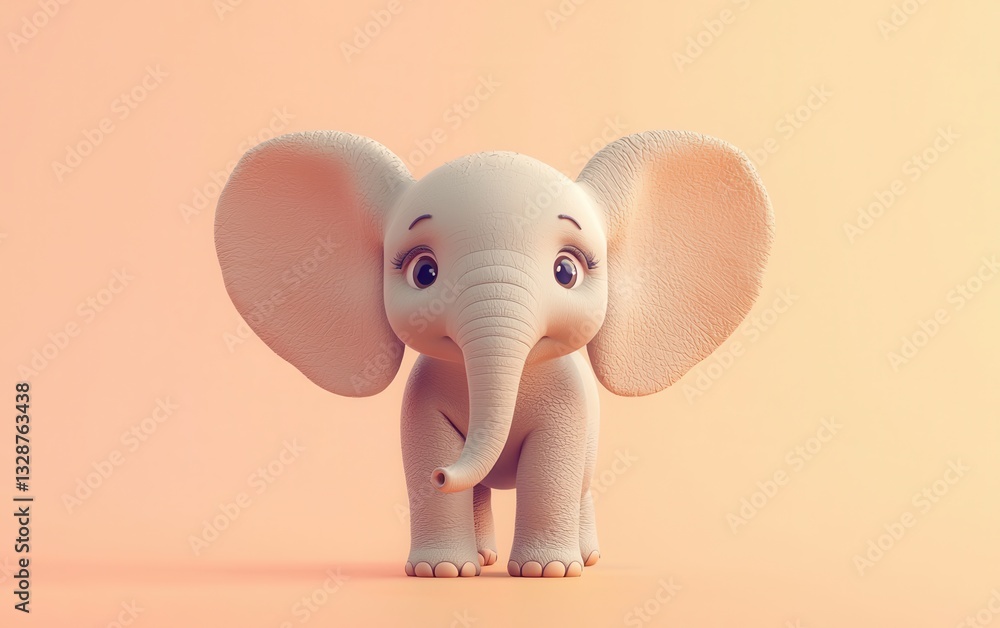 Baby elephant calf with big ears, on a pastel peach background Baby elephant calf with big ears, on a pastel peach background