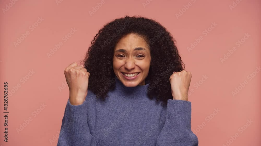 Surprised woman reacting with excitement and joy Surprised woman reacting with excitement and joy