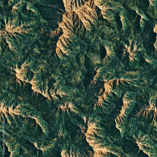 Stunning Satellite View of Majestic Mountain Ranges Ideal for Geographic Presentations and Travel Brochures