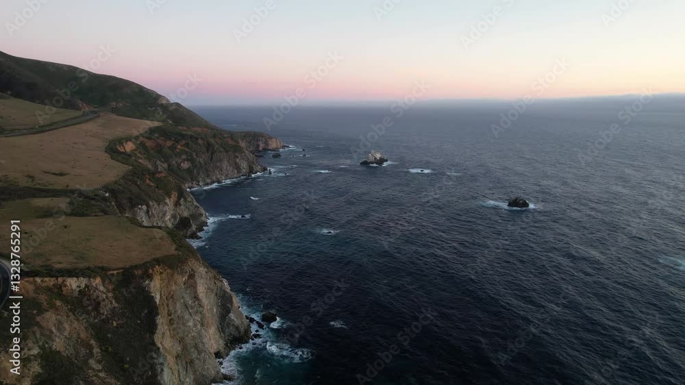 Calm ocean and rocky California cliffs, aerial view Calm ocean and rocky California cliffs, aerial view