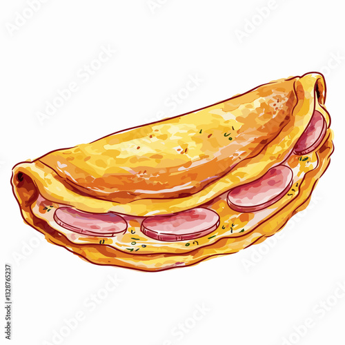 Watercolor Ham and Cheese Omelette