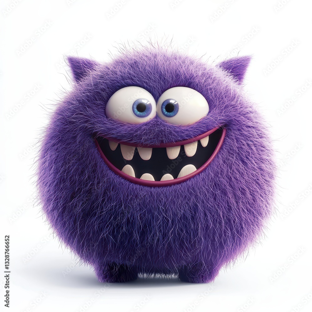 Fototapeta premium Fluffy indigo monster emoji with a playful expression and soft round body, isolated on clear white background
