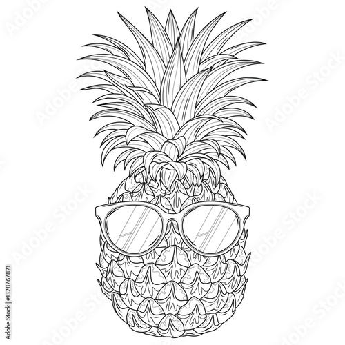 Pineapple with sunglasses.Coloring book antistress for children and adults.