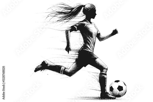 Generative AI: Female Soccer Player (Vector Pen Drawing) 