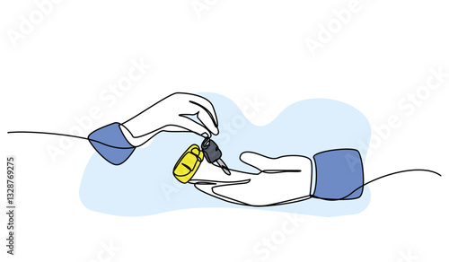 Vector illustration of  receiving car keys. Modern flat in continuous line style.