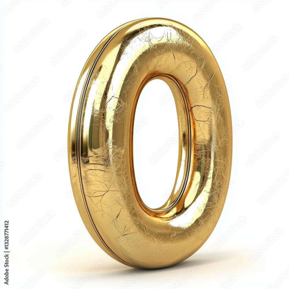 Number 0 with a shiny brass texture, isolated on a pure white background Number 0 with a shiny brass texture, isolated on a pure white background