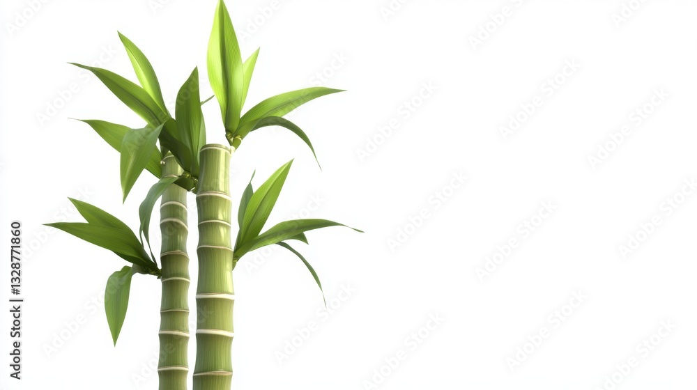 Fototapeta premium Tall bamboo plant with lush green leaves in a natural outdoor setting under bright sunlight