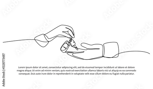 Continuous one line design of receiving car keys. Minimalist style vector illustration on white background.