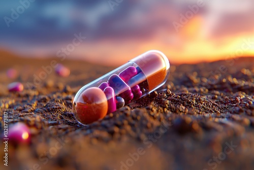 Explore the future of medicine with this captivating image of a transparent medical pill, showcasing innovative tiny robotic capsules designed for precision drug delivery Witness the convergence of