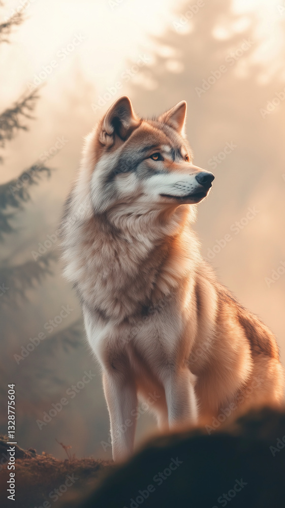 A majestic wolf stands in a misty forest, bathed in soft golden light, exuding strength and elegance.
A majestic wolf stands in a misty forest, bathed in soft golden light, exuding strength and elegance.