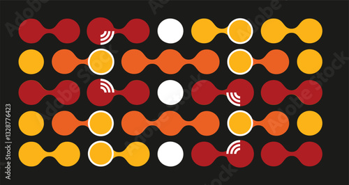 Colorful bauhaus style poster with geometric shapes on dark shade background