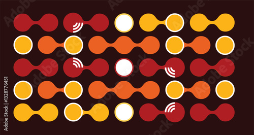 Colorful bauhaus style poster with geometric shapes on dark shade background