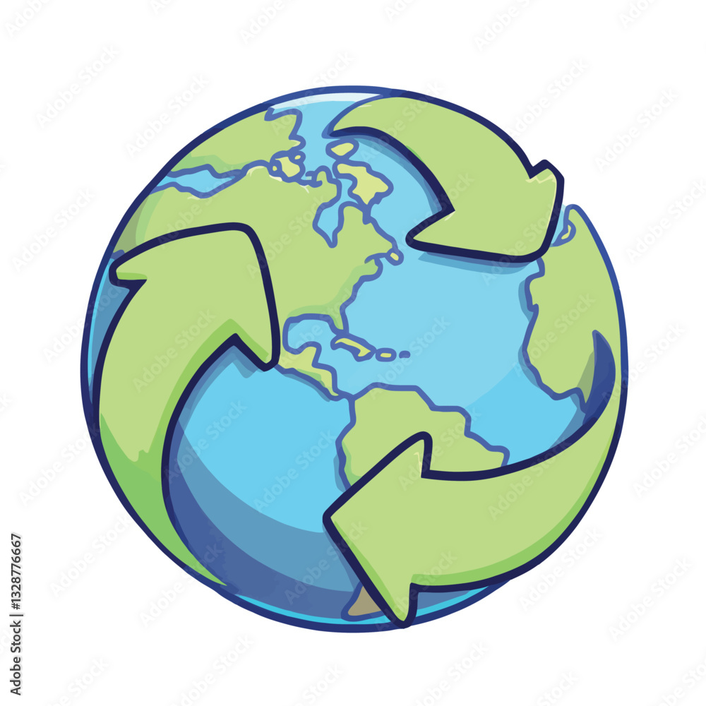 Green arrows rotating around planet earth promoting recycling Green arrows rotating around planet earth promoting recycling