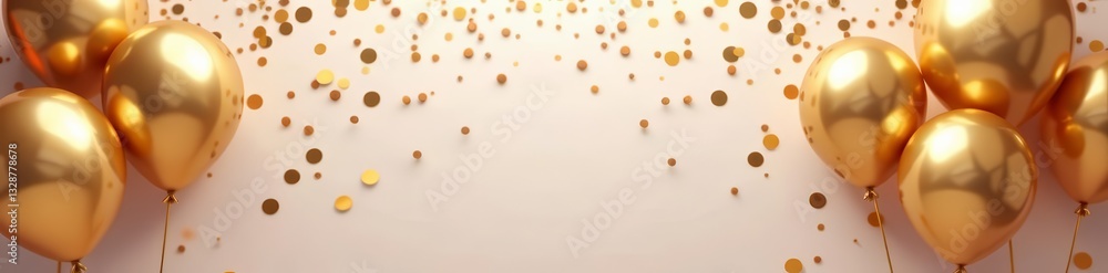 Fototapeta premium Festive confetti backdrop adorned with elegant gold helium balloons for event decor, elegant, decor, festive