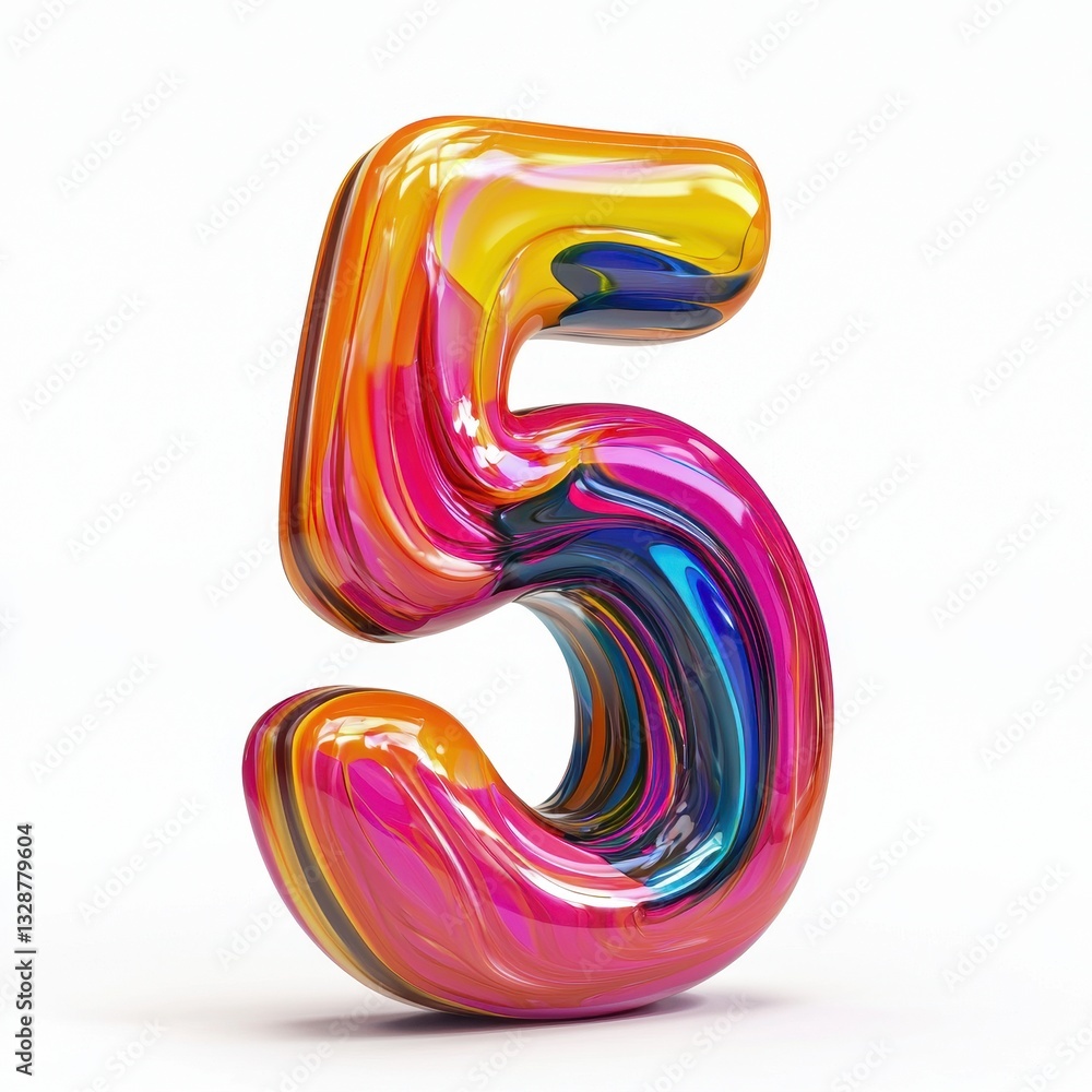 Number 5 with a smooth acrylic paint texture, isolated on a pure white background Number 5 with a smooth acrylic paint texture, isolated on a pure white background