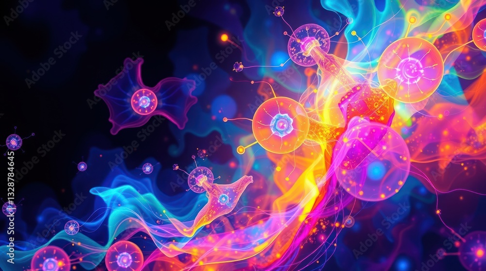 Obraz premium Abstract Glowing Cells with Vibrant Neon Lights and Futuristic Design