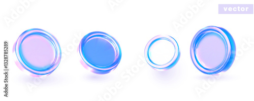 3d coins. Set of abstract gradient glass icon with holographic effect. 3d vector elements
