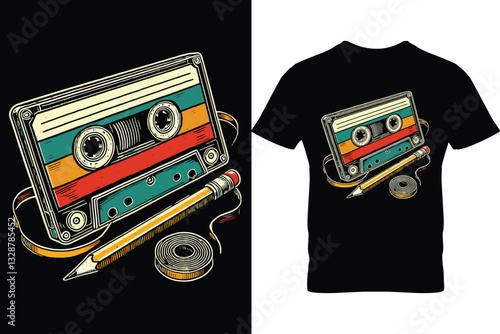 80s 90s Retro Cassette t-shirt design, Classic Fit, Short Sleeve, Black, 80s 90s Retro Party Costume Nostalgia Cassette T-Shirt, Vintage Cassette Tape Classic T-Shirt