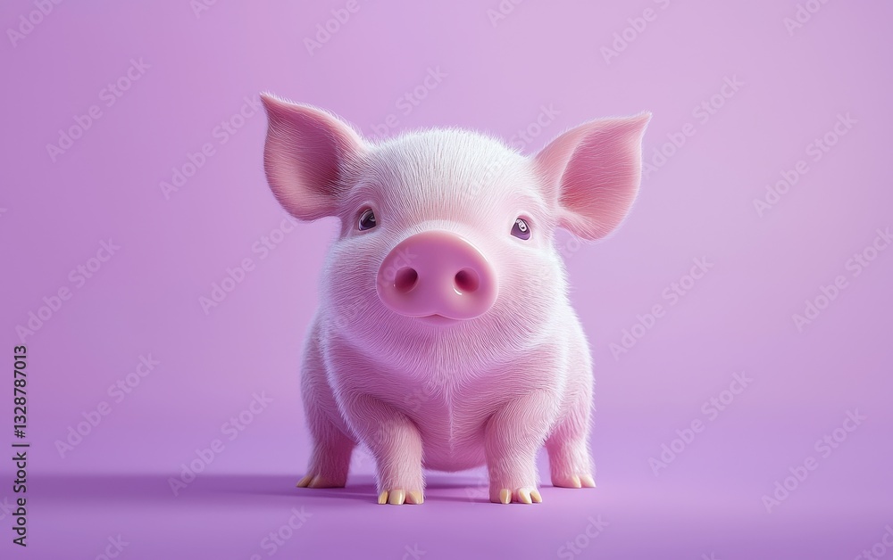 Small baby piglet with a shiny nose, on a pastel lavender background Small baby piglet with a shiny nose, on a pastel lavender background