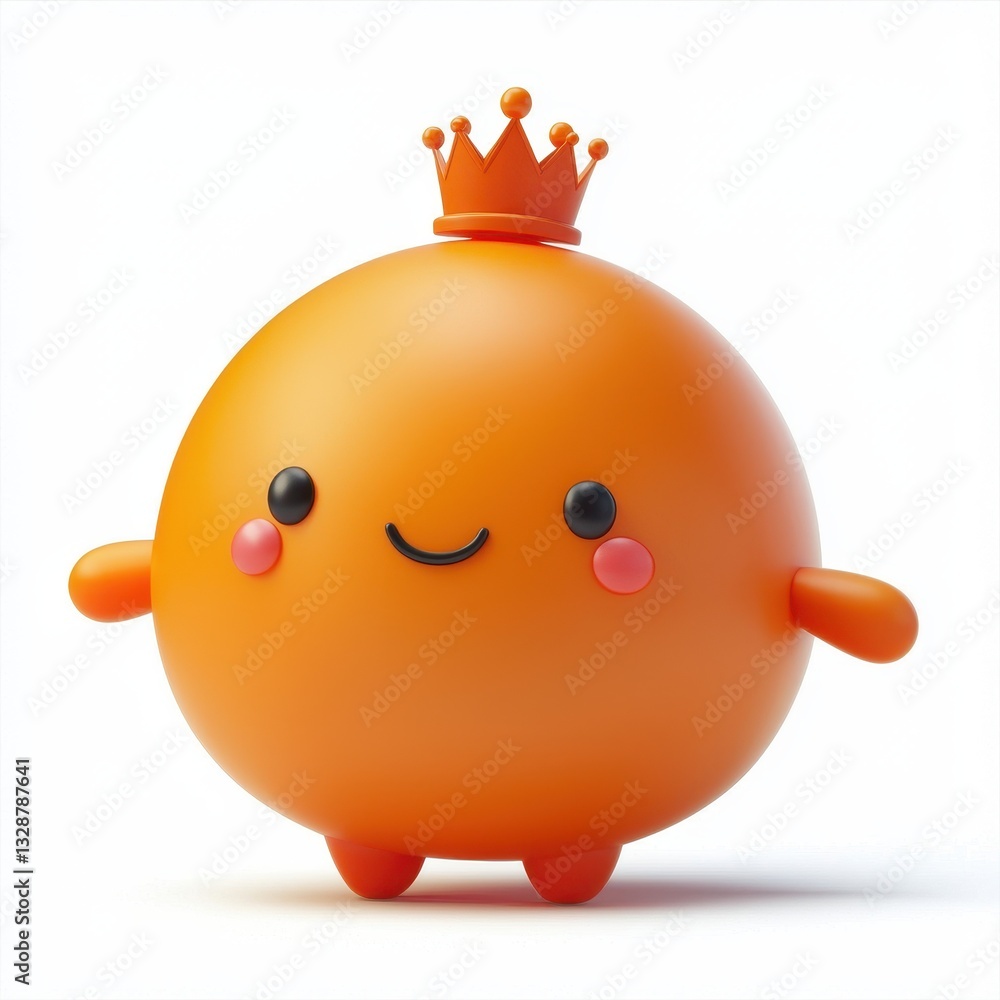 Fototapeta premium Squishy orange monster with a tiny crown, isolated on clear white background