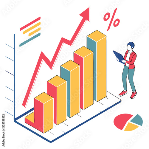 3D Data Chart Showing Growth Trends and Numerical Analysis. Perfect for: Business reports, Financial presentations, Market analysis