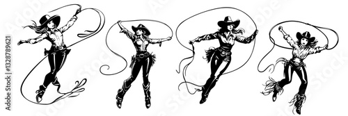 Cowgirl Silhouette Vector Pack – Hop, Ride & Action Poses for Designers
