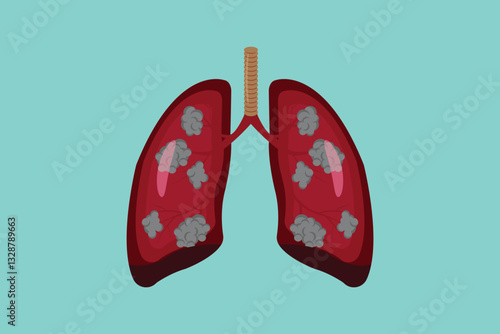 Diseased lungs illustration showing damage and health risks
