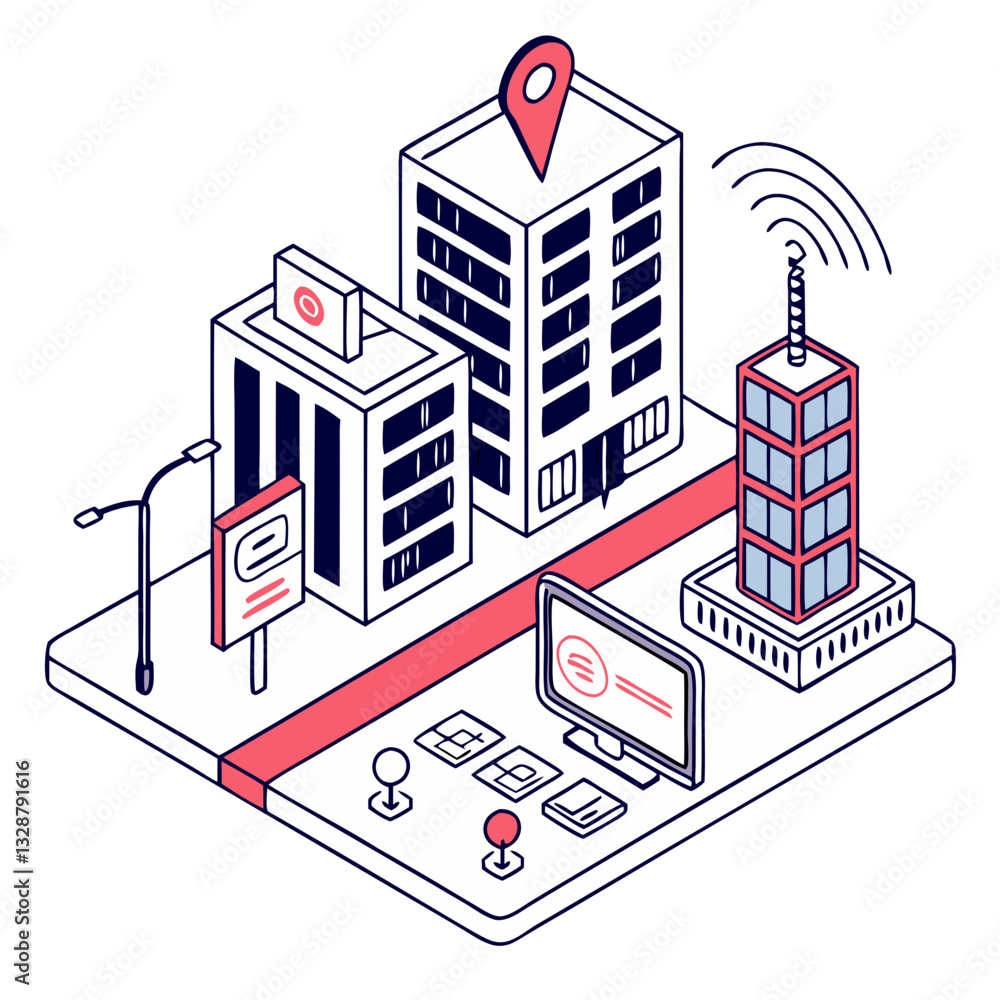 Naklejka premium AI-Powered Smart City Data Visualization. Perfect for: AI city planning, Smart infrastructure, Urban data science
