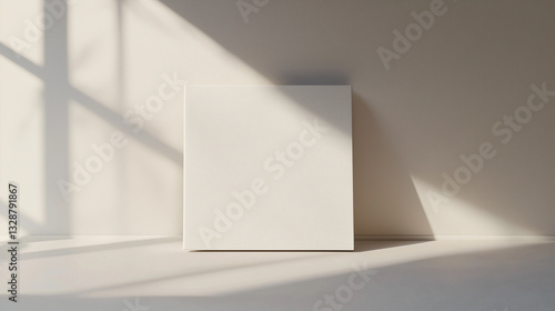Blank square canvas on a white surface with soft natural shadows
