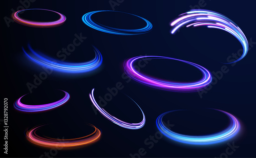 Cybernetic Light Waves: A Stunning Composition of Luminous Motion Rings and Glowing Arc Traces That Resemble High-Speed Energy Orbits, Hovering in a Neon-Drenched Sci-Fi Universe