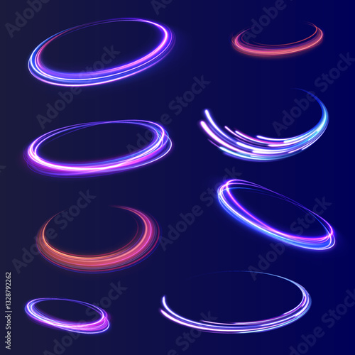 Cybernetic Light Waves: A Stunning Composition of Luminous Motion Rings and Glowing Arc Traces That Resemble High-Speed Energy Orbits, Hovering in a Neon-Drenched Sci-Fi Universe