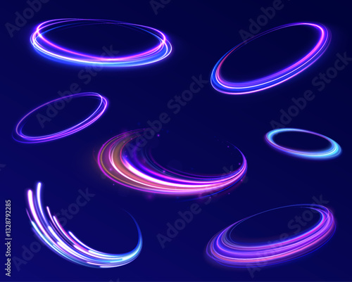 Cybernetic Light Waves: A Stunning Composition of Luminous Motion Rings and Glowing Arc Traces That Resemble High-Speed Energy Orbits, Hovering in a Neon-Drenched Sci-Fi Universe