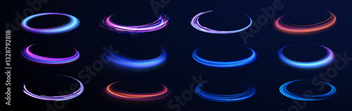 Surreal Neon Vortexes: A Spectacular Display of Rotating and Spinning Energy Hoops, Creating a Beautiful Abstract Dance of Color, Motion, and Technological Elegance in the Digital Void.