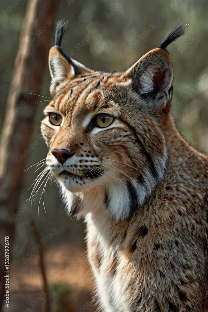 A Lynx pardinus in his habitat. Exotic tourism. Spain and Portugal  wildlife. Cultural heritage. Peaceful unique ecosystem.	