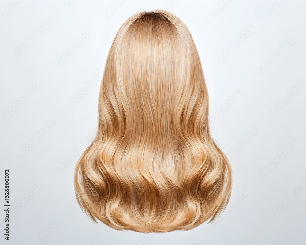 Fototapeta premium Long, wavy, blonde hair viewed from behind against a white background