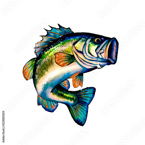 Illustration of largemouth bass freshwater fish transparent background clipart element isolated