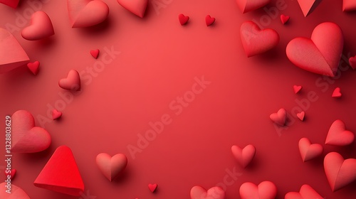 Red Hearts And Shapes Arranged Against A Solid Red Background