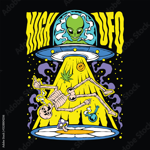 high ufo illustration artwork vector
