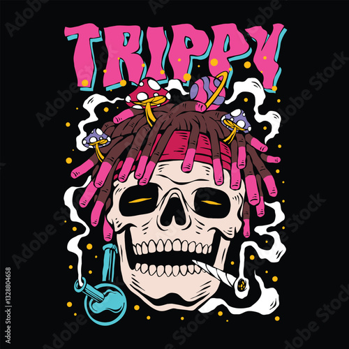 trippy skull illustration artwork vector