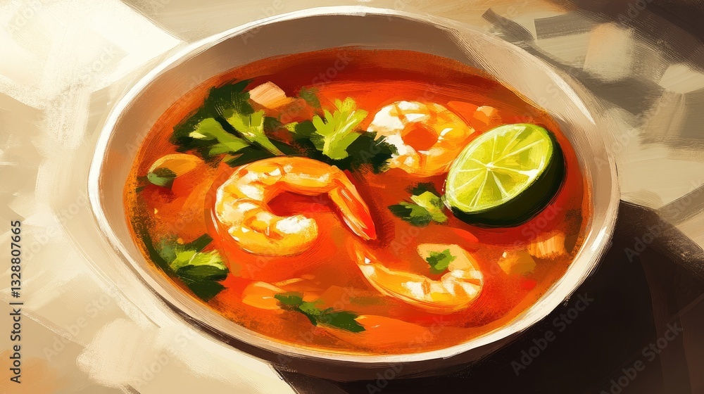 Vibrant Shrimp Soup with Fresh Lime and Herbs in a Bowl Surrounded by Natural Light Vibrant Shrimp Soup with Fresh Lime and Herbs in a Bowl Surrounded by Natural Light