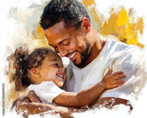 Capture the heartwarming essence of fatherhood with this image depicting a father wrapping his arms around his child, conveying protective warmth and deep trust Explore the profound connection and