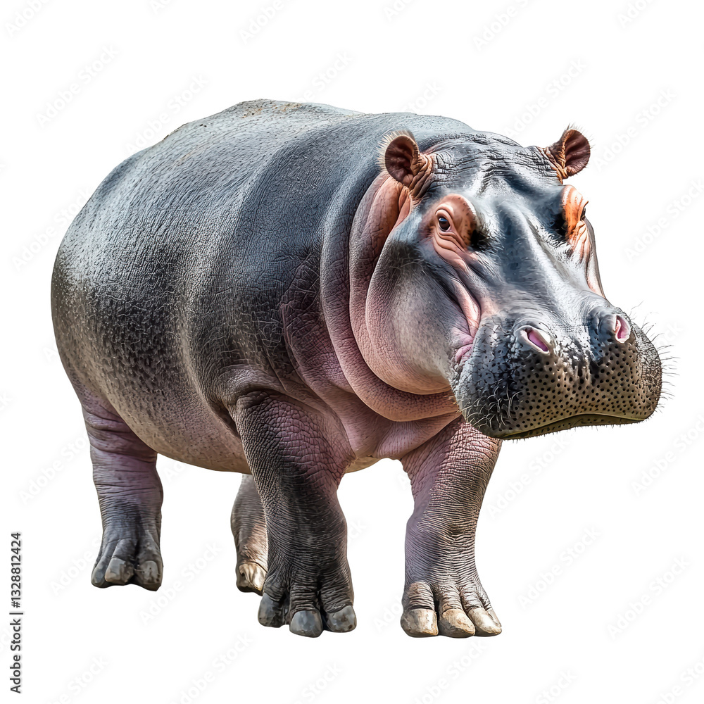 Hippo standing on a transparent background in natural pose Hippo standing on a transparent background in natural pose