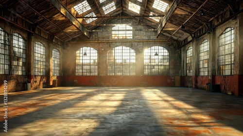 Sunlit Abandoned Warehouse Interior